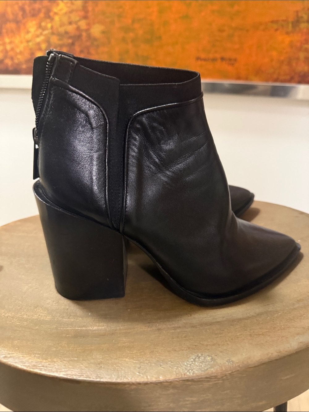 Kenneth Cole Black Leather Pointed Toe Ankle Booties